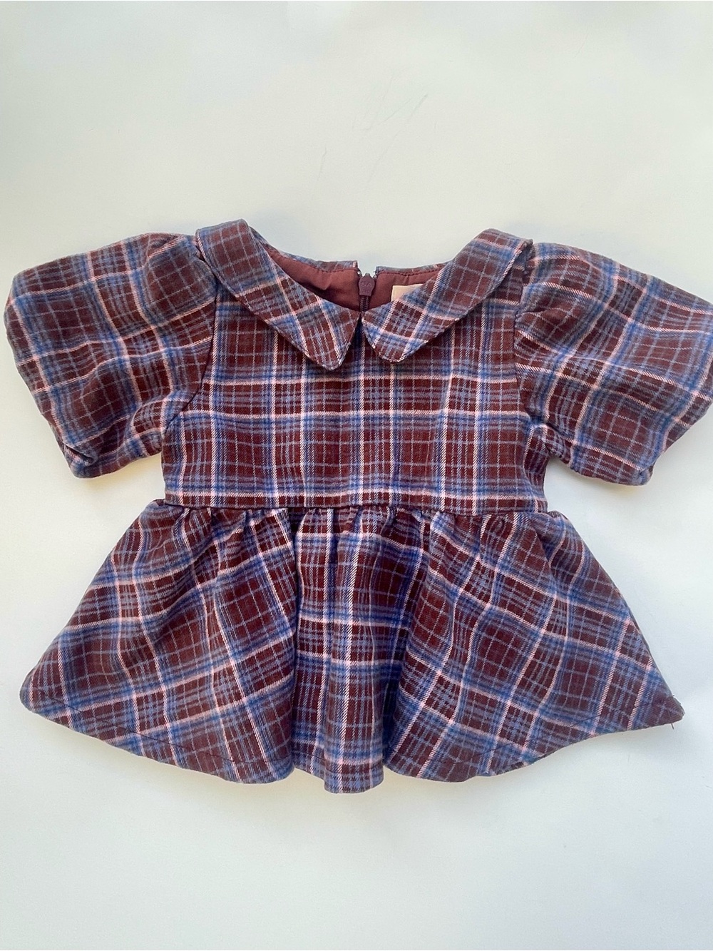 Ivy City Co 0-3mos Baby Top/Dress Plaid Long-Sleeve Peplum Top - Brown & Blue